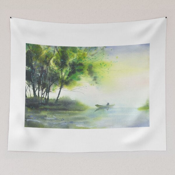 Item preview, Painting of landscape and fisherman.  Watercolor landscape  designed and sold by rfoxphoto.