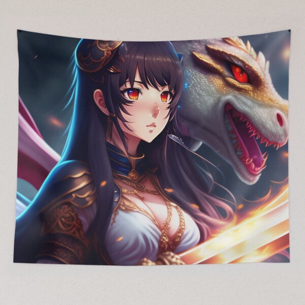 Item preview, Warrior Girl with Dragon Fantasy Anime AI Art designed and sold by unusualillusion.