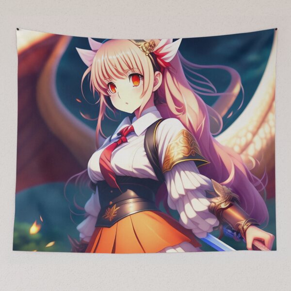 Item preview, Warrior Girl with Dragon Fantasy Anime AI Art designed and sold by unusualillusion.