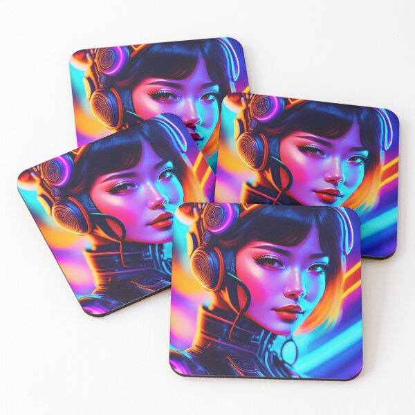 Item preview, Asian Cyborg Girl Neon Retrowave AI Art designed and sold by unusualillusion.