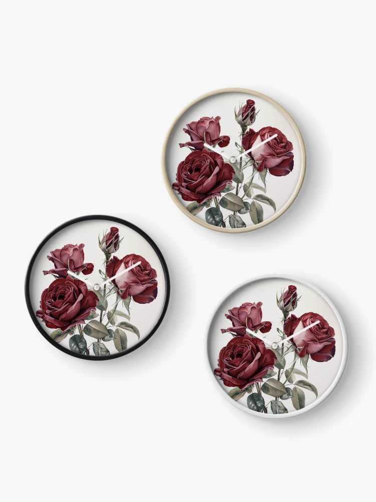 Thumbnail 3 of 4, Clock, Maroon Roses designed and sold by Vanover Designs.