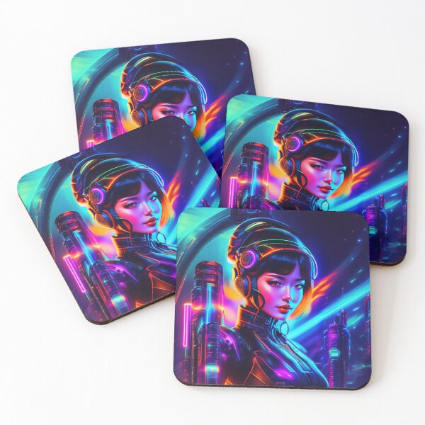 Item preview, Asian Cyborg Girl Neon Retrowave AI Art designed and sold by unusualillusion.