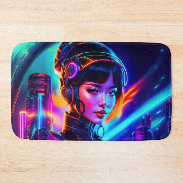 Item preview, Asian Cyborg Girl Neon Retrowave AI Art designed and sold by unusualillusion.