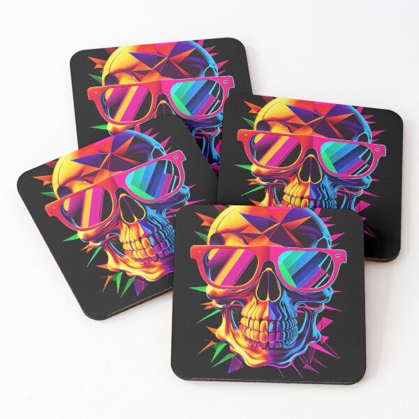Item preview, Synthwave Retrowave Colorful Skull With Sunglasses Vaporwave designed and sold by SpookshowDesign.