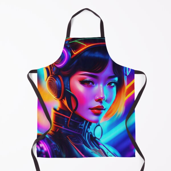 Item preview, Asian Cyborg Girl Neon Retrowave AI Art designed and sold by unusualillusion.