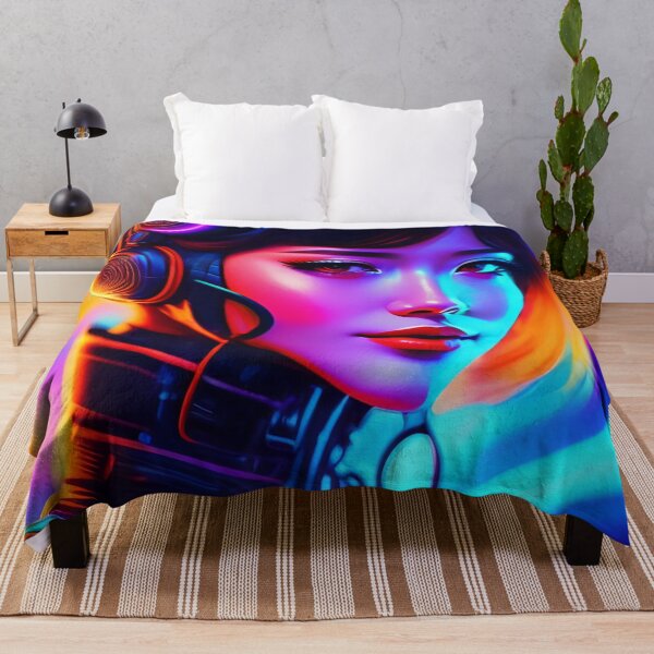 Item preview, Asian Cyborg Girl Neon Retrowave AI Art designed and sold by unusualillusion.