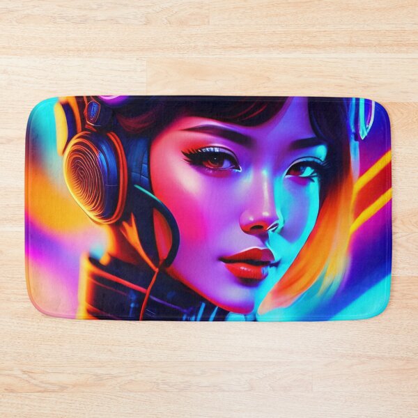 Item preview, Asian Cyborg Girl Neon Retrowave AI Art designed and sold by unusualillusion.