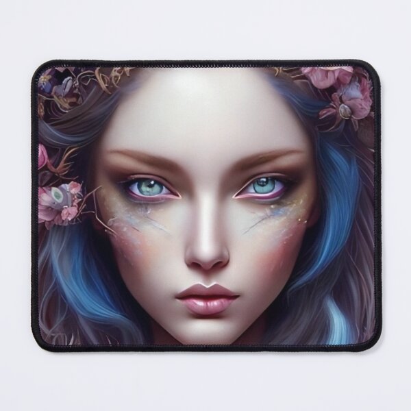 Item preview, Beautiful blue surrealist goddess with flowers aiart designed and sold by Medly.