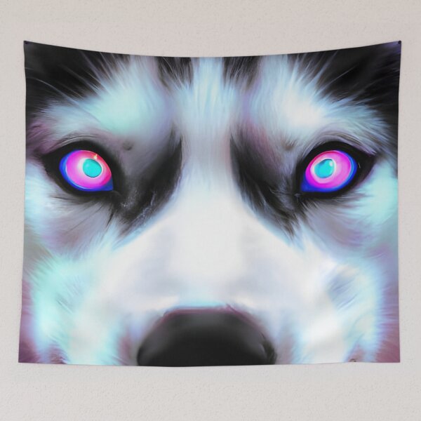 Aperçu de l'œuvre Husky aquarelle. Husky peint. Husky arc-en-ciel créée et vendue par Doggymadness.