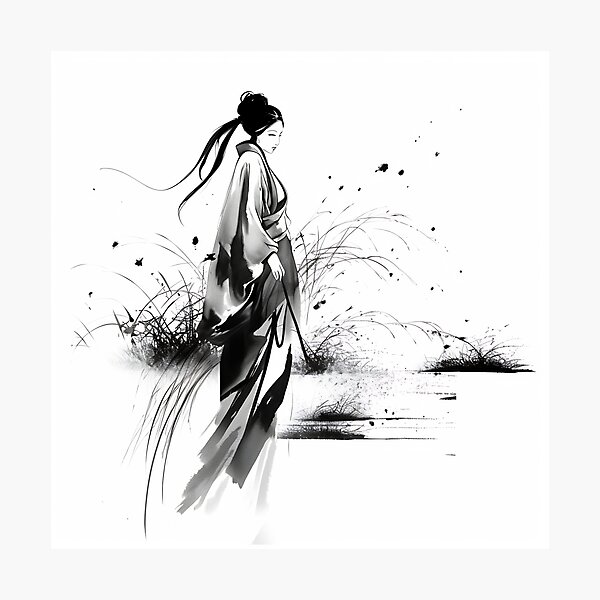 Item preview, Beautiful Woman Ink Painting designed and sold by alphadaze.
