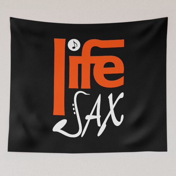 Item preview, LIFE SAX - MUSIC PUN - FUNNY ALLITERATION JOKE white & orange designed and sold by KoolDsignsMUSIC.
