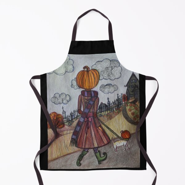 Item preview, Pumpkin Girl Walking Pumpkin Dog Art Drawing designed and sold by Melissablackjpg.