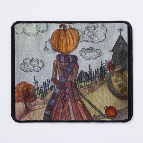 Item preview, Pumpkin Girl Walking Pumpkin Dog Art Drawing designed and sold by Melissablackjpg.