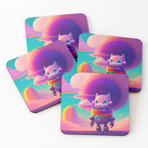 Item preview, Cat Robot Retrowave Vaporwave Anime Style AI Art designed and sold by unusualillusion.