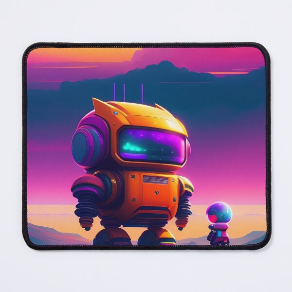 Item preview, Big Robot with a Little Girl Retrowave Vaporwave Anime Style AI Art designed and sold by unusualillusion.