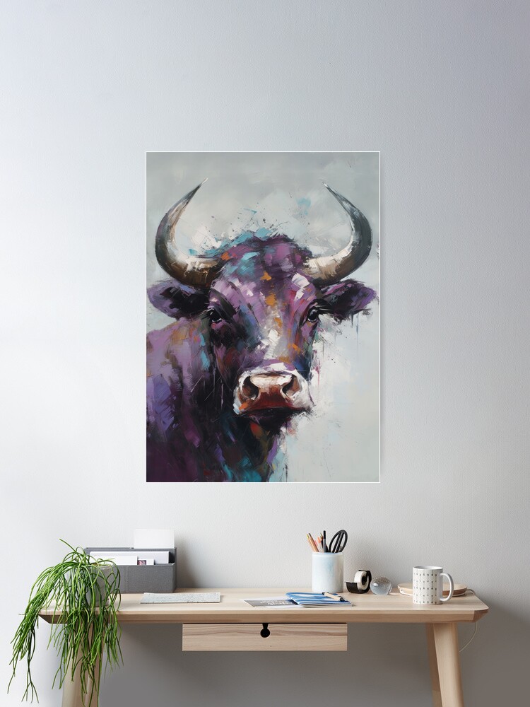 Bull Animal Painting, Abstract Style Printed Artwork, Livingroom