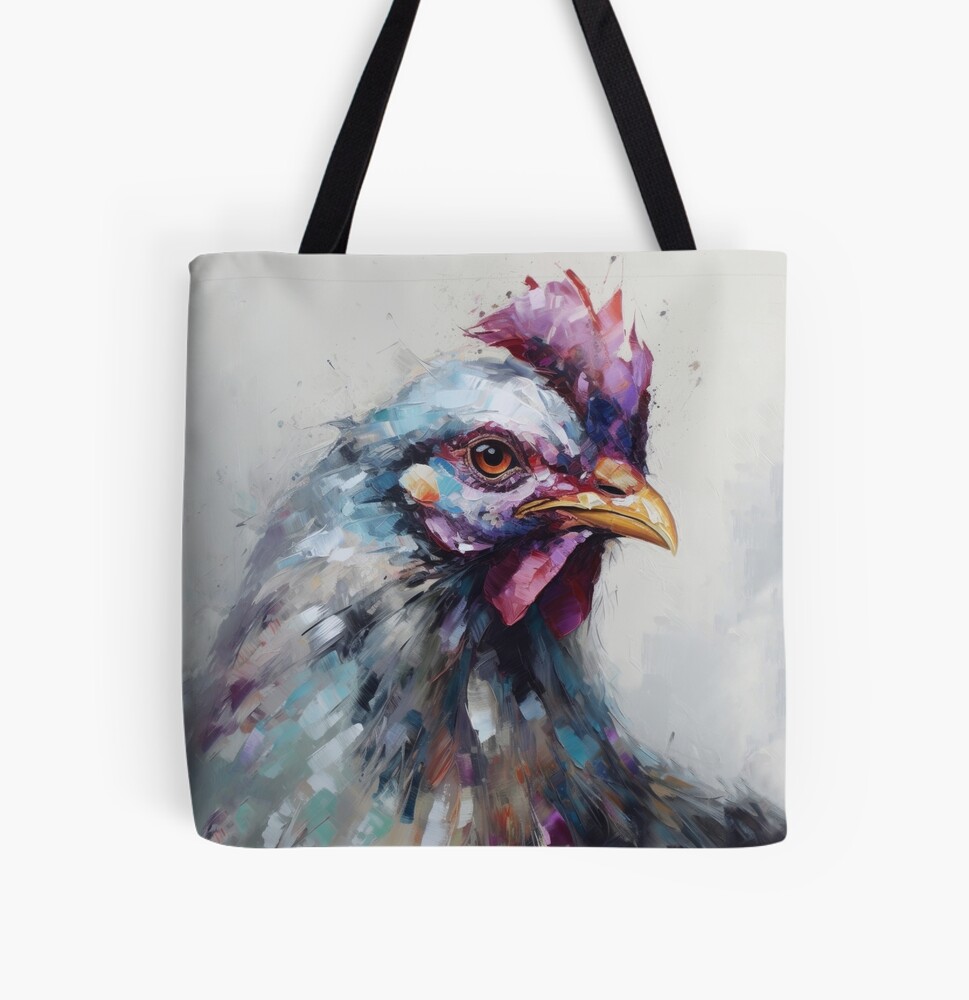 Limited | Large Vintage Rooster Painting Tote Bag | | Double Sided | Farm animal Painting | Carry store on bag