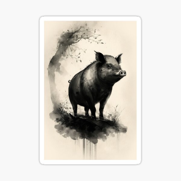 "Pig Japanese Art Sumie Ink Style Classic Traditional Painting