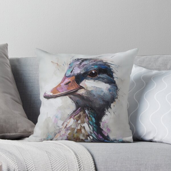 Aperçu de l'œuvre Art abstrait de canard, style couteau à palette violet et gris, peinture animalière imprimée pour décoration murale de salon, oeuvre animale créée et vendue par VinceVanSloth.
