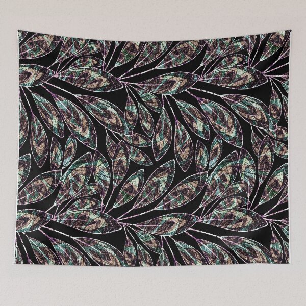 Item preview, Bright stylized twigs with leaves on black background. designed and sold by marinaklykva.
