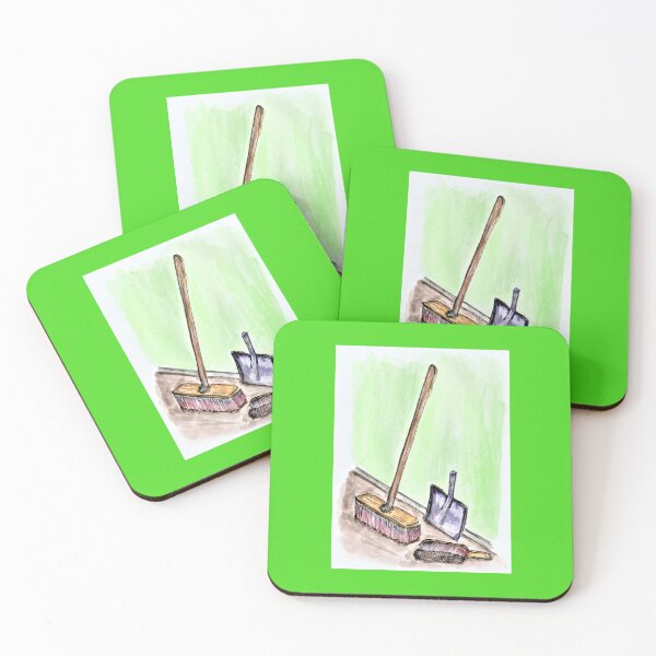 Item preview, Broom, shovel, rubbish II, watercolor, fine art designed and sold by janianna.