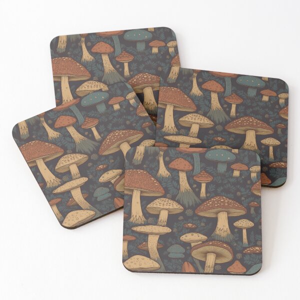 Item preview, Dark Forest Fungi Illustration Woods Forest Brown Green Nature Mushroom pattern 1 designed and sold by Vicki Noble Art.