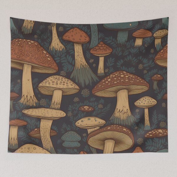 Item preview, Dark Forest Fungi Illustration Woods Forest Brown Green Nature Mushroom pattern 1 designed and sold by Vicki Noble Art.