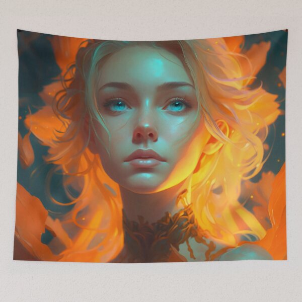 Item preview, Orange and Blue Serenity: A Portrait of a Captivating Girl designed and sold by oanaunciuleanu.