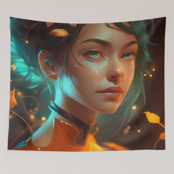Item preview, Orange and Blue Serenity: A Portrait of a Captivating Girl designed and sold by oanaunciuleanu.