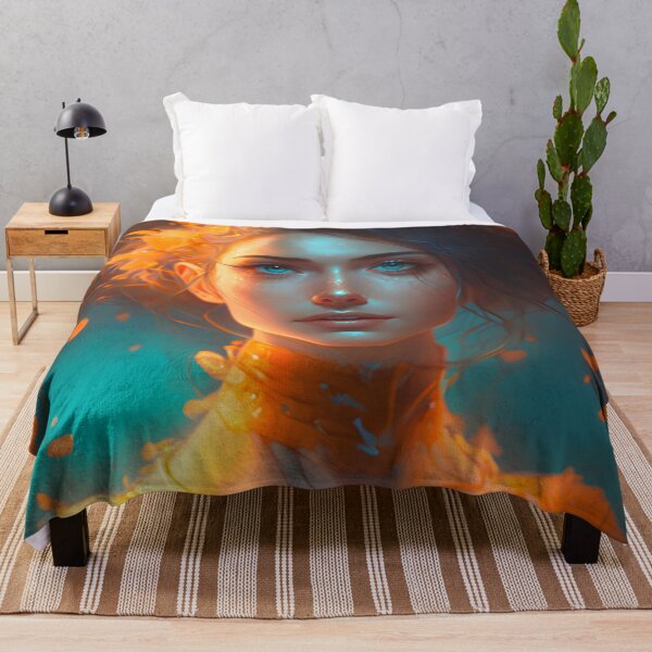 Item preview, Orange and Blue Serenity: A Portrait of a Captivating Girl designed and sold by oanaunciuleanu.