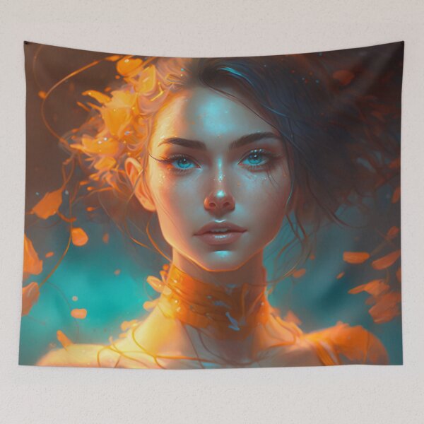 Item preview, Orange and Blue Serenity: A Portrait of a Captivating Girl designed and sold by oanaunciuleanu.