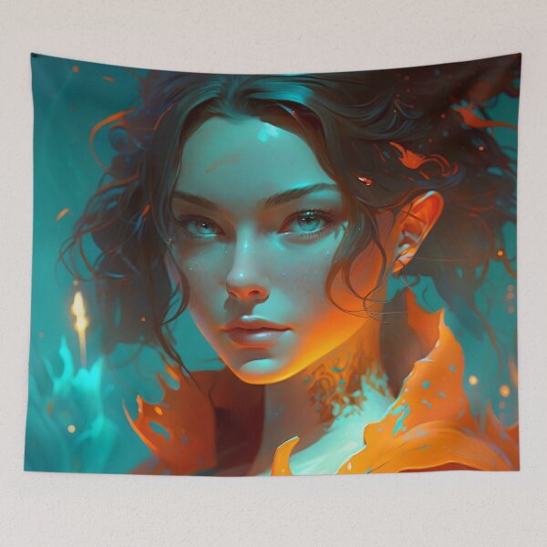 Item preview, Orange and Blue Serenity: A Portrait of a Captivating Girl designed and sold by oanaunciuleanu.