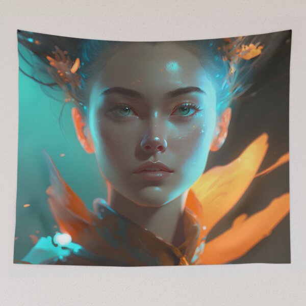 Item preview, Orange and Blue Serenity: A Portrait of a Captivating Girl designed and sold by oanaunciuleanu.