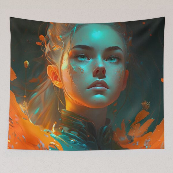 Item preview, Orange and Blue Serenity: A Portrait of a Captivating Girl designed and sold by oanaunciuleanu.