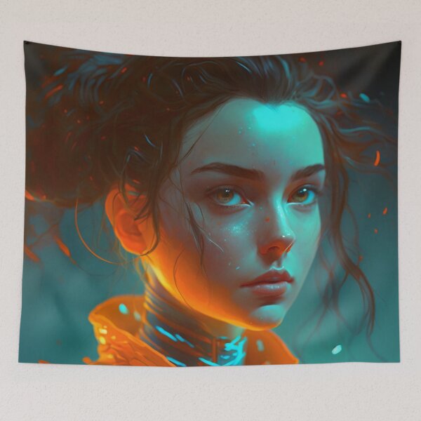 Item preview, Orange and Blue Serenity: A Portrait of a Captivating Girl designed and sold by oanaunciuleanu.