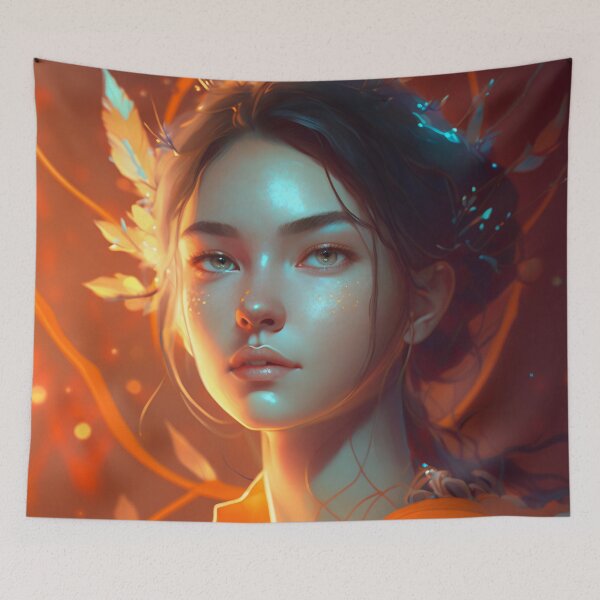 Item preview, Orange and Blue Serenity: A Portrait of a Captivating Girl designed and sold by oanaunciuleanu.