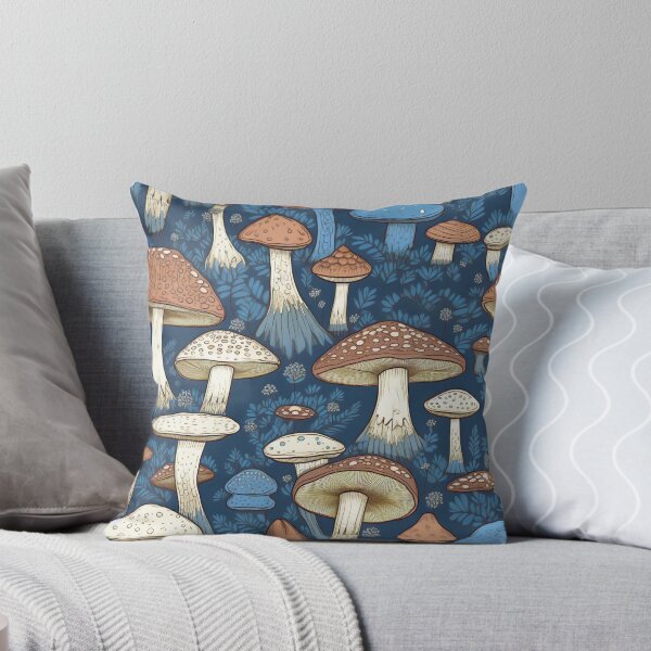 Item preview, Forest Fungi Brown and Blue Mushroom Nature Illustration Woods Forest pattern 3 designed and sold by Vicki Noble Art.