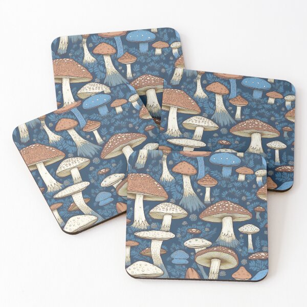 Item preview, Forest Fungi Brown and Blue Mushroom Nature Illustration Woods Forest pattern 3 designed and sold by Vicki Noble Art.
