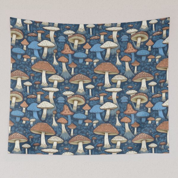 Item preview, Forest Fungi Brown and Blue Mushroom Nature Illustration Woods Forest pattern 3 designed and sold by Vicki Noble Art.