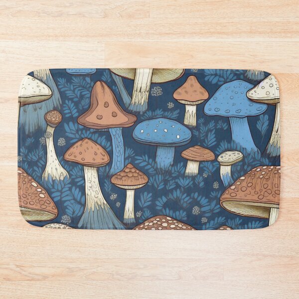 Item preview, Forest Fungi Brown and Blue Mushroom Nature Illustration Woods Forest pattern 3 designed and sold by Vicki Noble Art.