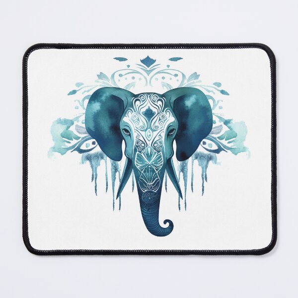 Item preview, drawn cartoon mandala elephant with blue color paints holly  designed and sold by KaterynaKet.