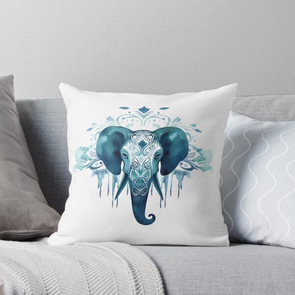 Item preview, drawn cartoon mandala elephant with blue color paints holly  designed and sold by KaterynaKet.
