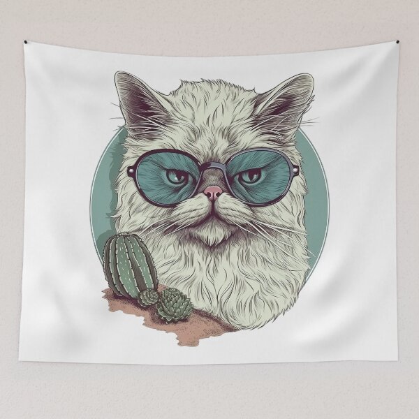 Item preview, Grumpy Persian Cat in The Desert With Cactus designed and sold by MrBadDream.