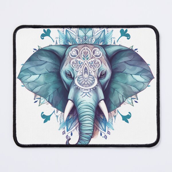Item preview, drawn cartoon elephant with blue  color  mandala paints holly  designed and sold by KaterynaKet.