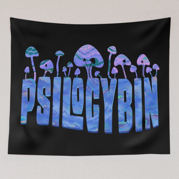 Item preview, Psilocybin in a trippy colored font with mushrooms growing on top designed and sold by DaveDanchuk.