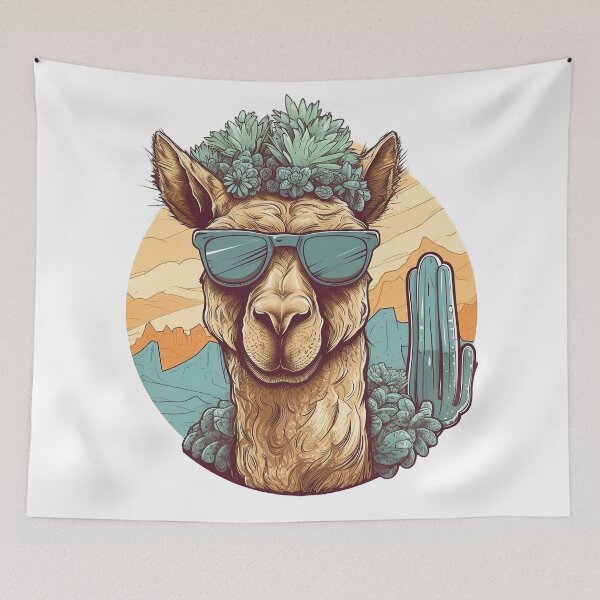 Aperçu de l'œuvre Camel in The Desert With Cactus and Sunglasses  créée et vendue par MrBadDream.