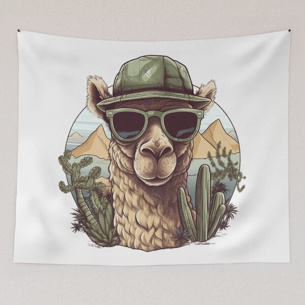 Aperçu de l'œuvre Funny Camel in The Desert With Cactus and Sunglasses  créée et vendue par MrBadDream.