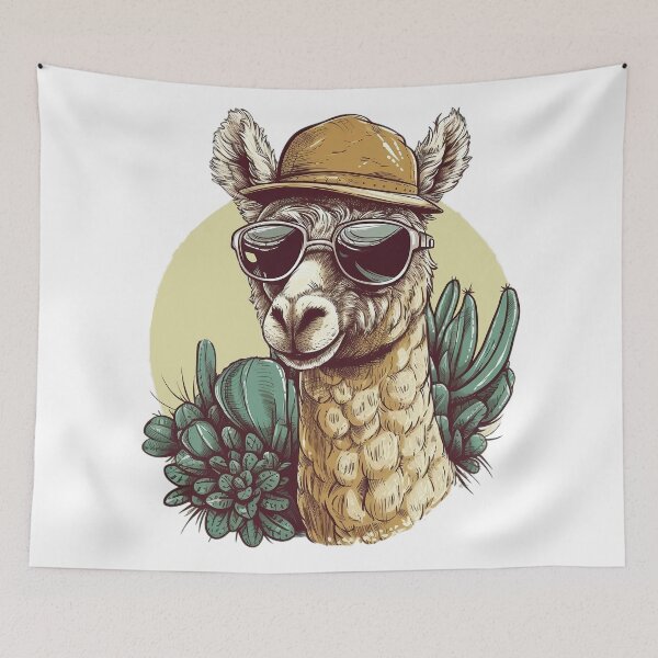 Aperçu de l'œuvre Sweet Funny Camel in The Desert With Cactus and Sunglasses  créée et vendue par MrBadDream.
