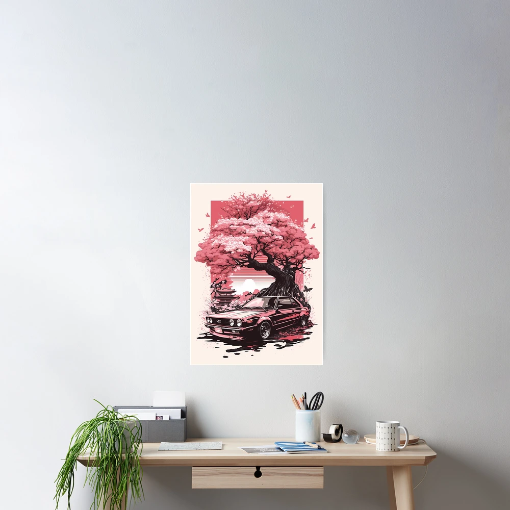 Sakura Cherry Blossoms Car Vintage Art