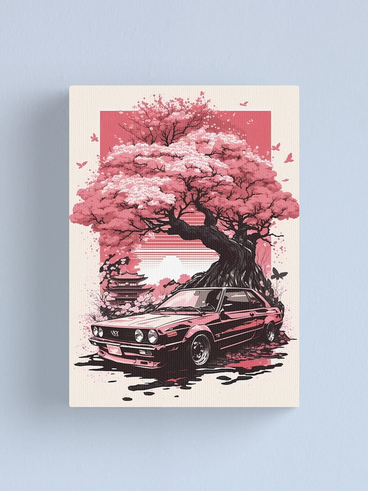 Sakura Cherry Blossoms Car Vintage Art